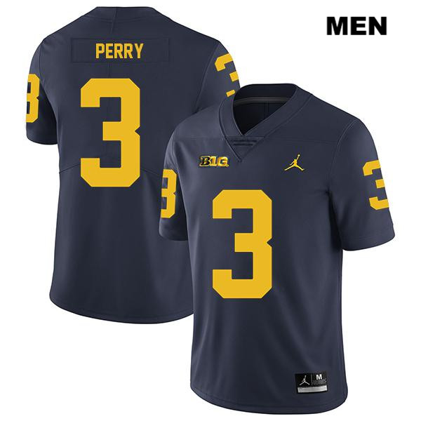Men's NCAA Michigan Wolverines Jalen Perry #3 Navy Jordan Brand Authentic Stitched Legend Football College Jersey LD25X17JO